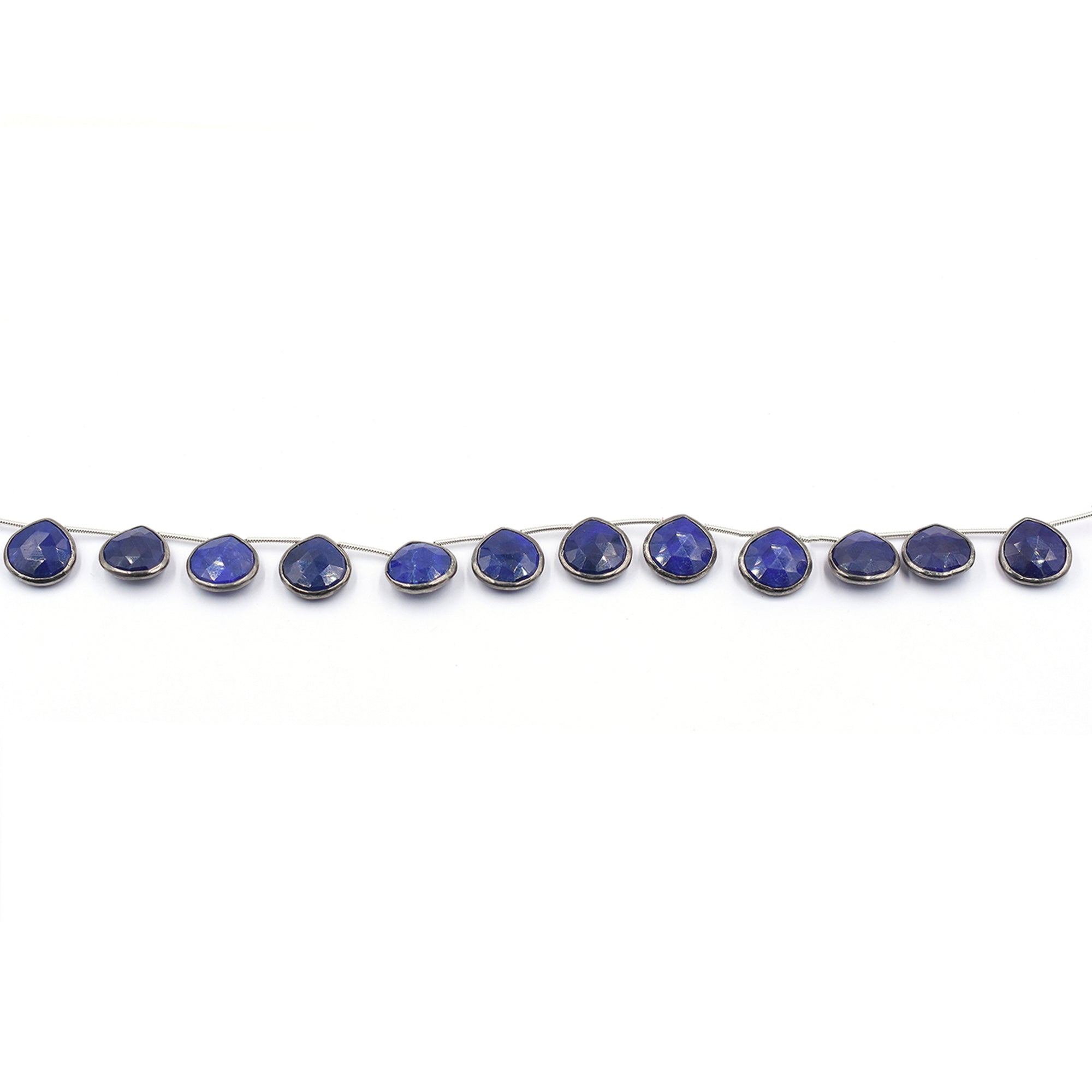 Lapis Lazuli 13 MM Heart Shape Silver Bezel Black Rhodium Plated Side Drilled Strand
