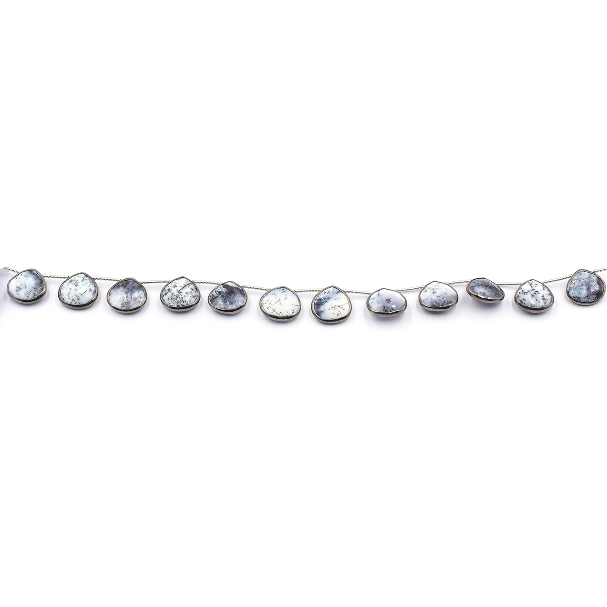 Dendritic Opal 13 MM Heart Shape Silver Bezel Black Rhodium Plated Side Drilled Strand