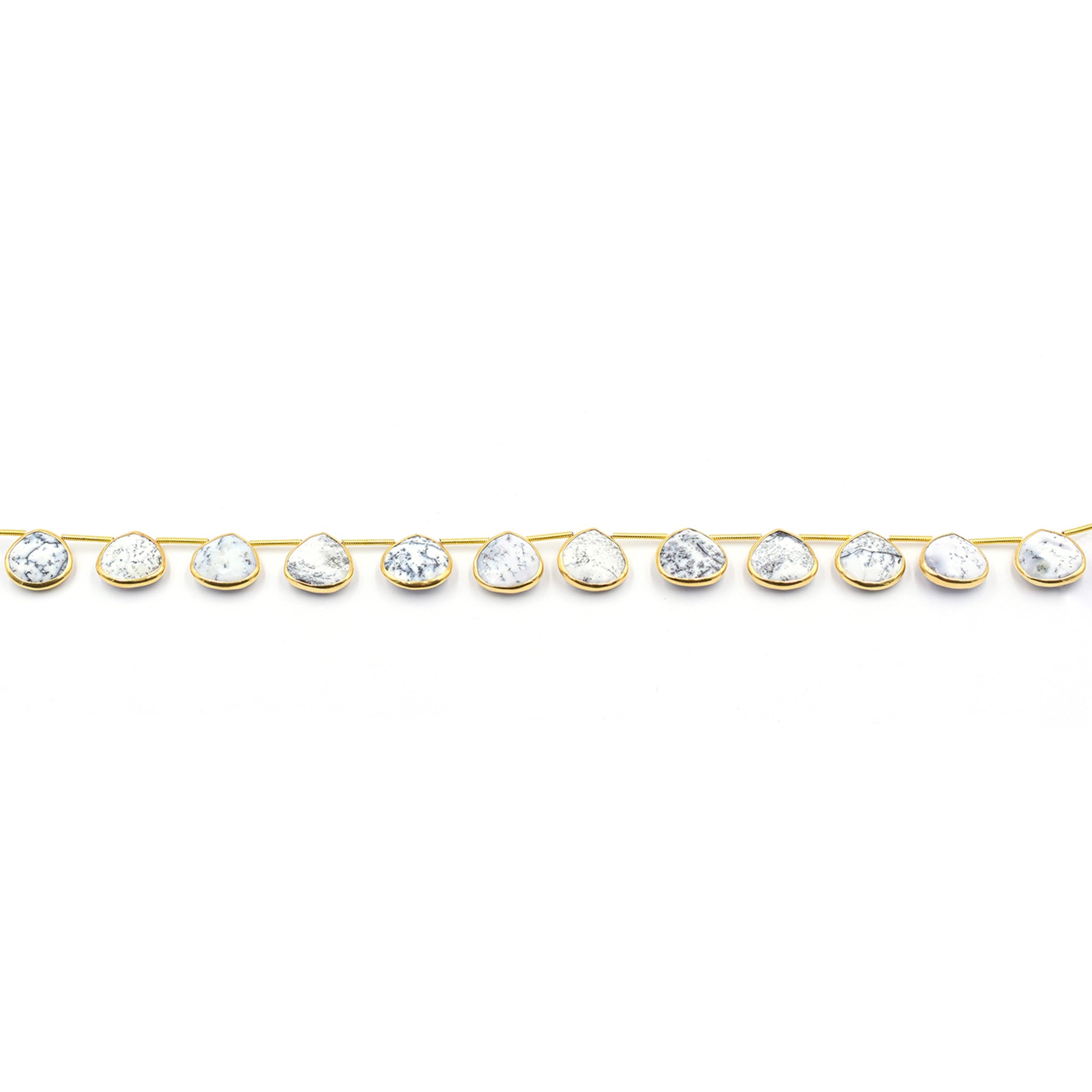 Silver plated dendritic opal heart-shaped jewelry strand