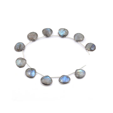 Labradorite 13 MM Heart Shape Silver Bezel Black Rhodium Plated Side Drilled Strand