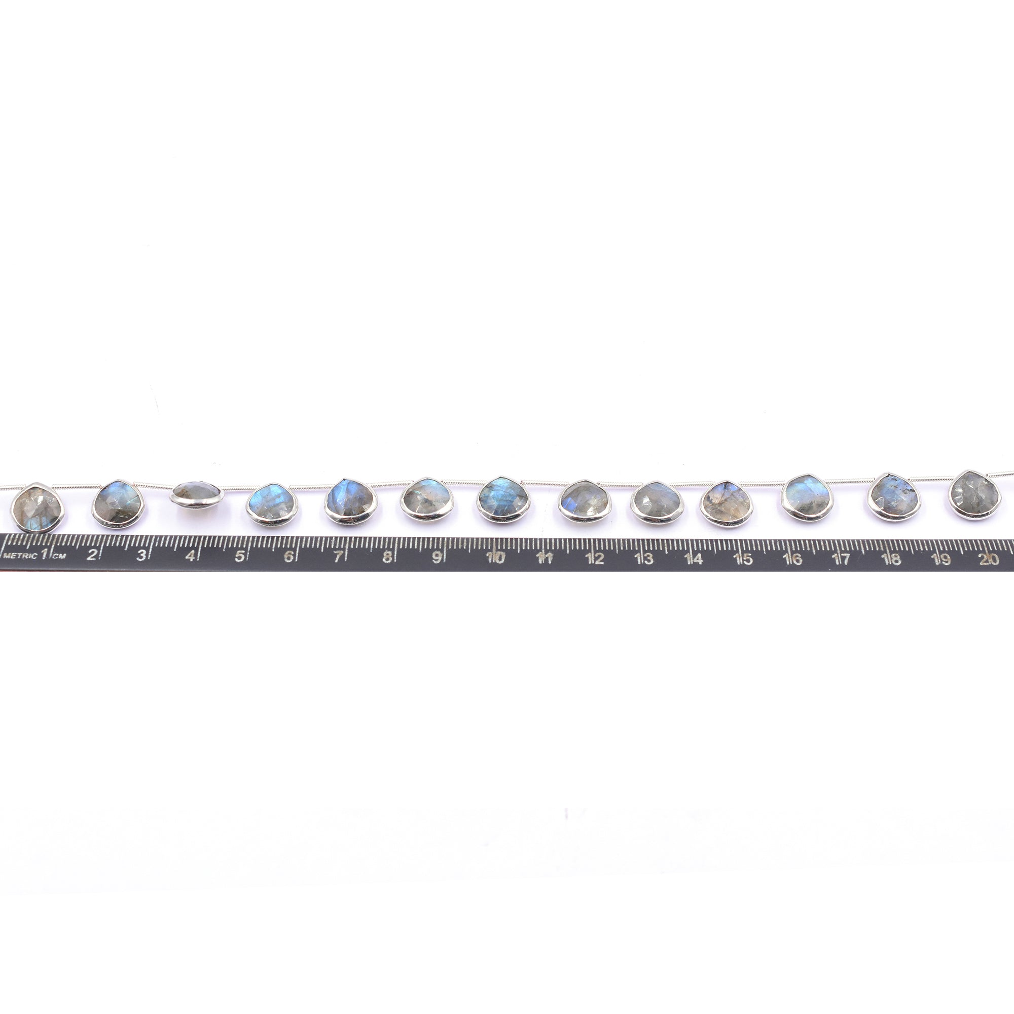 Labradorite 11 MM Heart Shape Silver Bezel Rhodium Plated Side Drilled Strand