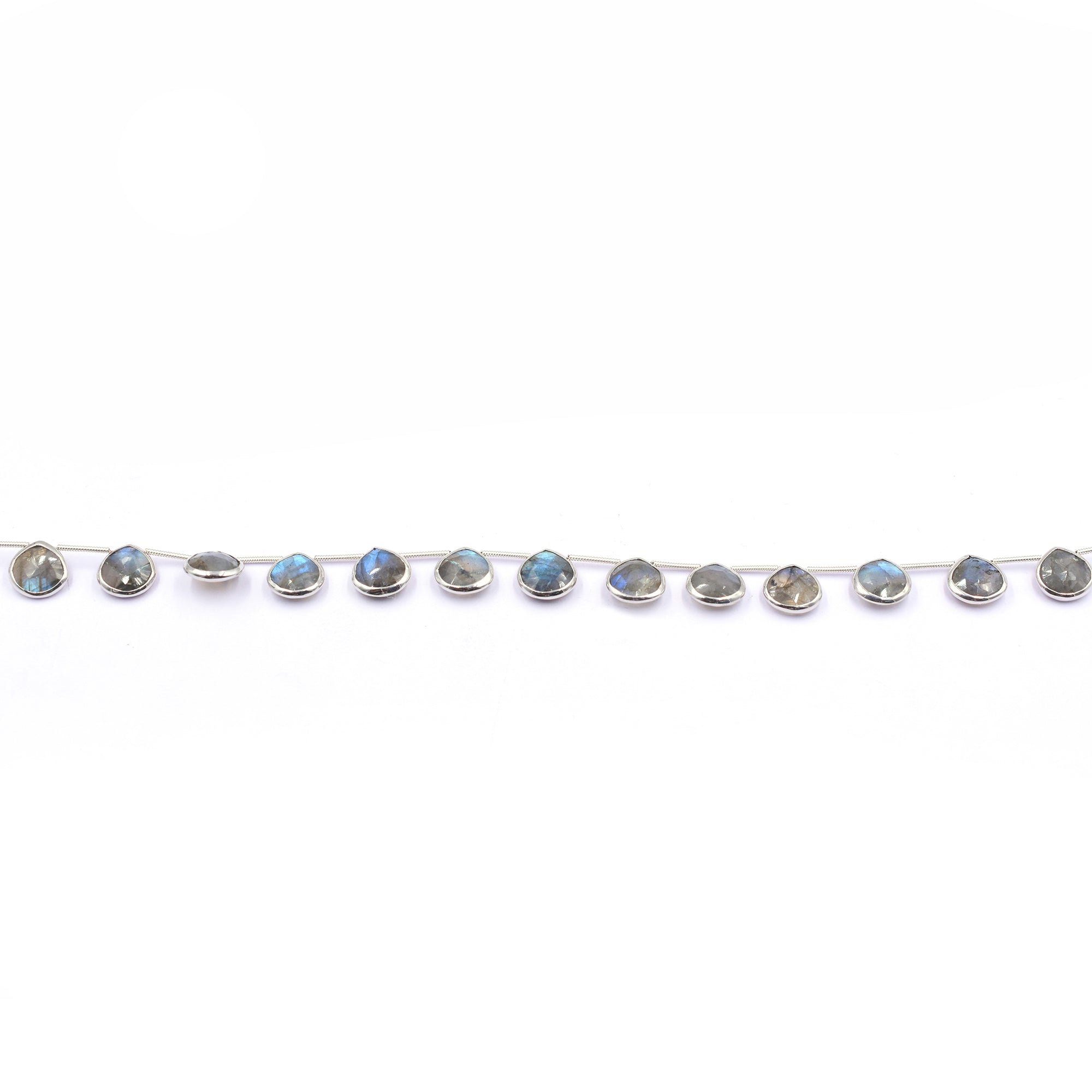 Labradorite 11 MM Heart Shape Silver Bezel Rhodium Plated Side Drilled Strand