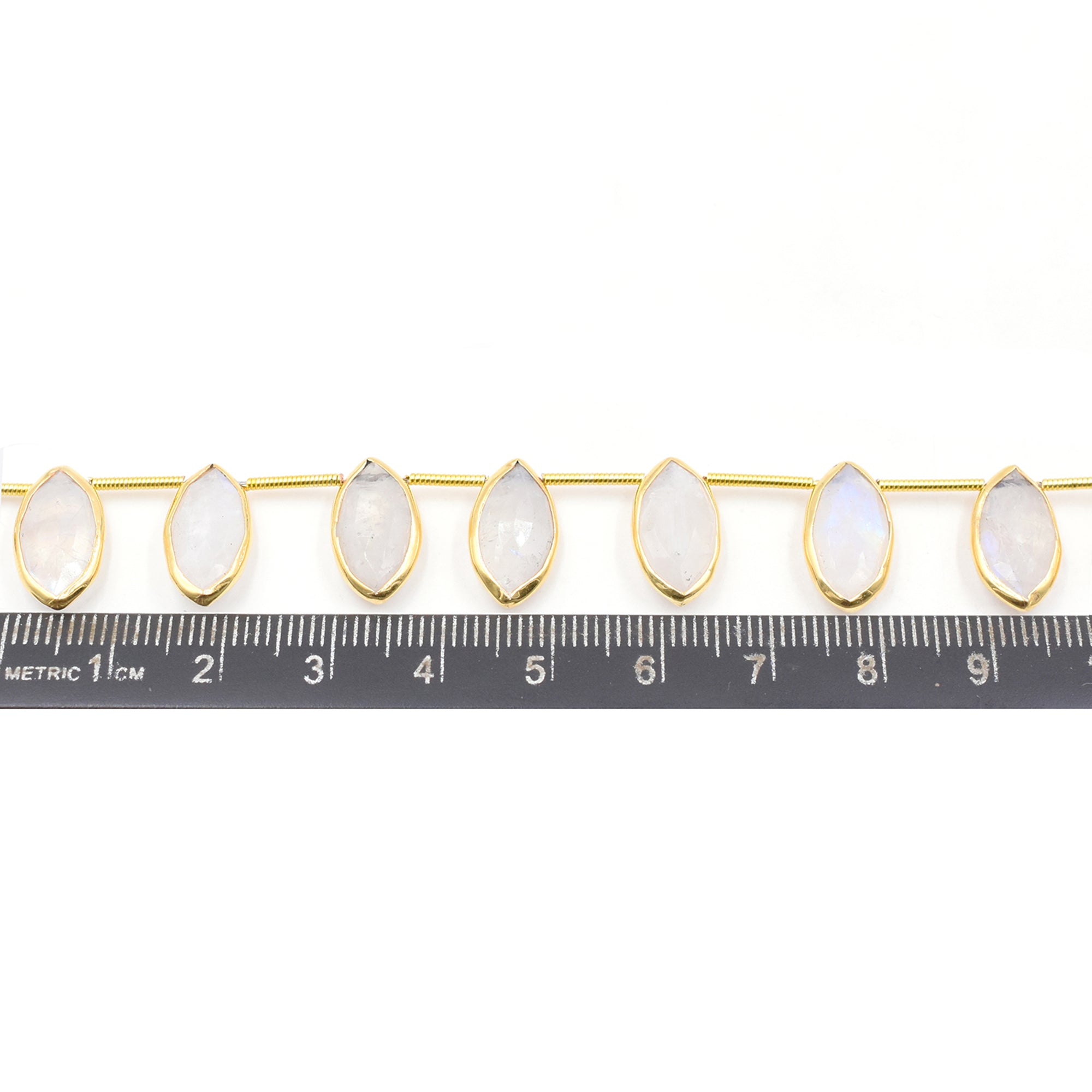 Rainbow Moonstone 15X8 MM Marquise Shape Silver Bezel Vermeil Side Drilled Strand