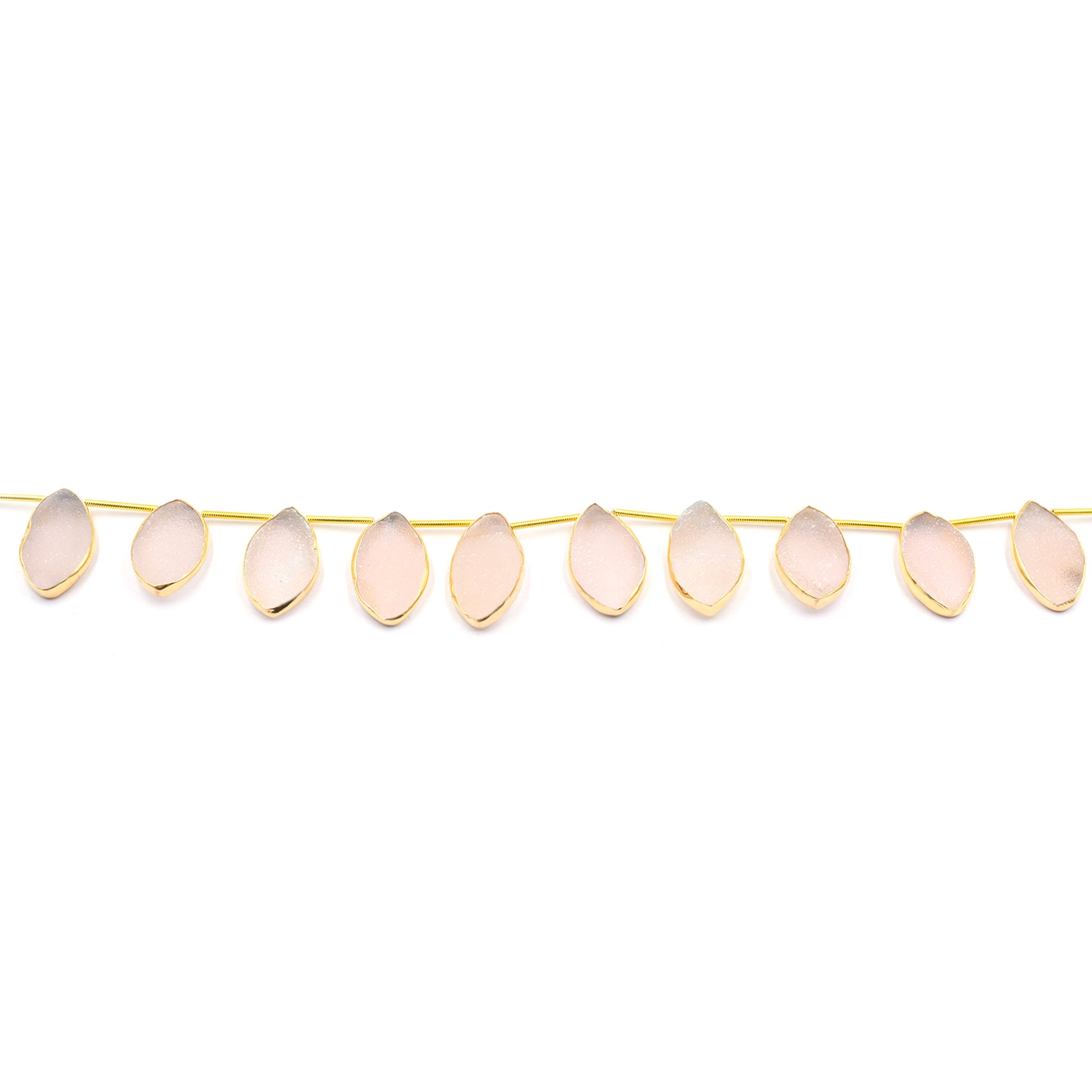 Pink Druzy 23X16 MM Marquise Shape Silver Bezel Vermeil Side Drilled Strand