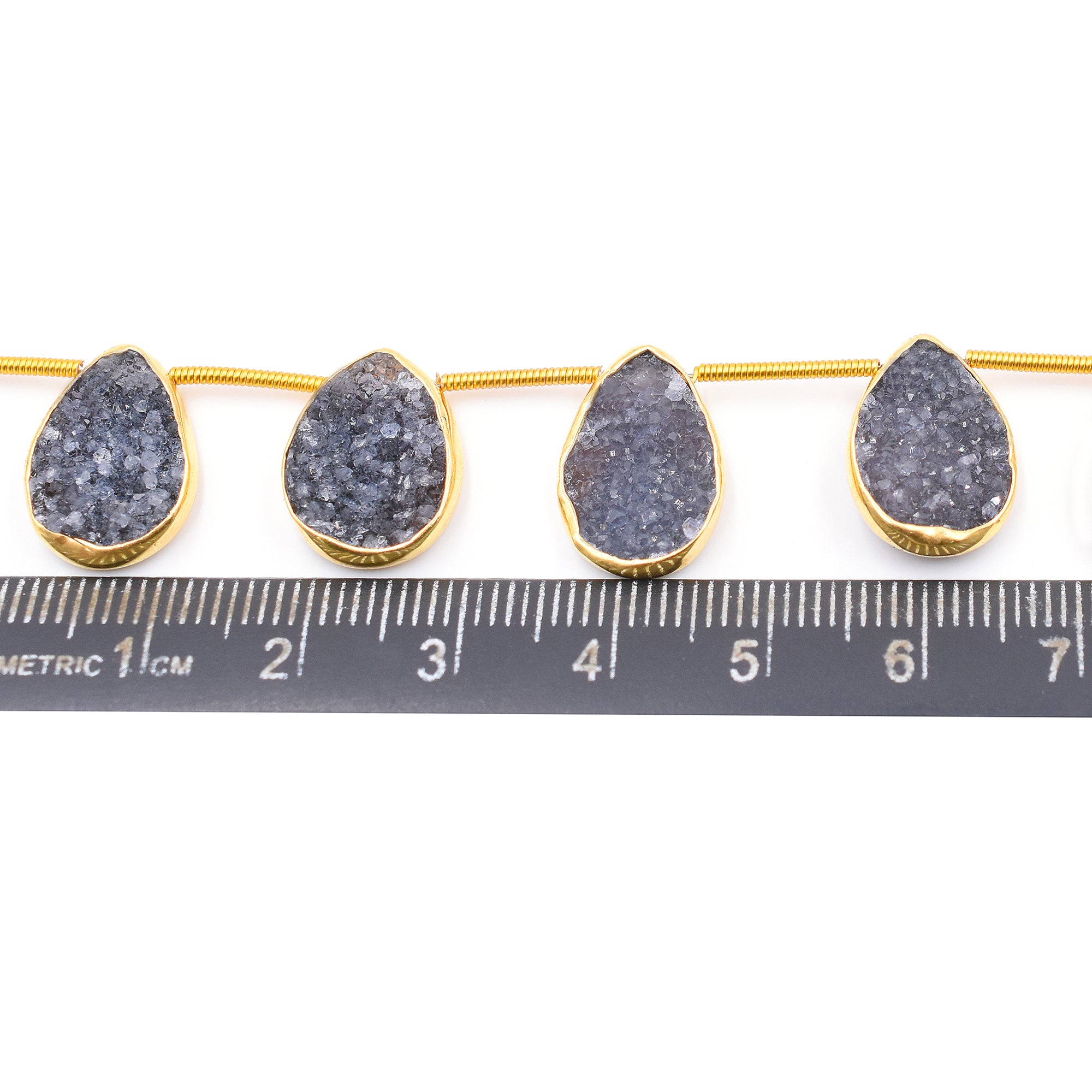 Black Druzy 14X8 MM Pear Shape Silver Bezel Vermeil Side Drilled Strand