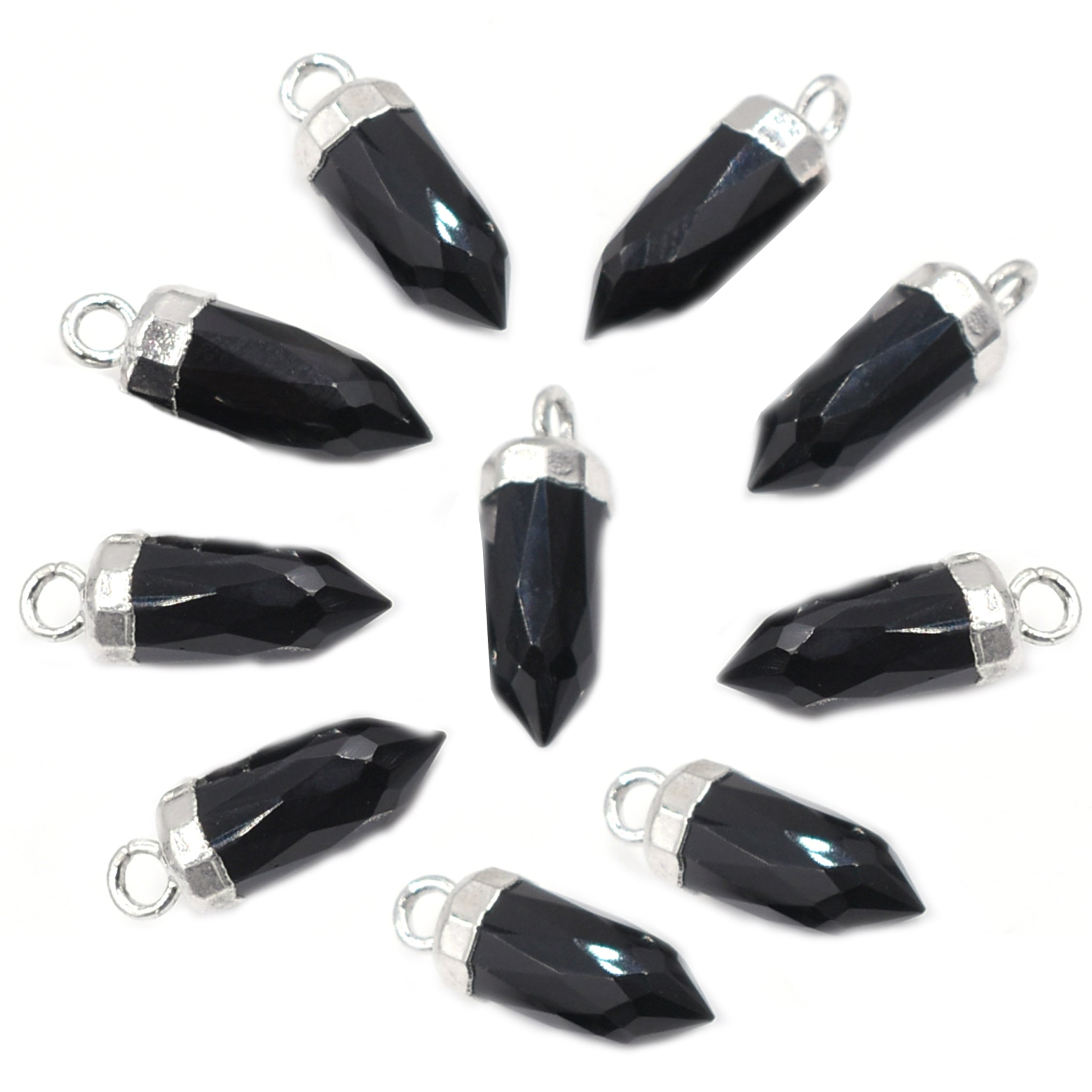 Black Onyx 13X5 MM Bullet Shape Rhodium Electroplated Pendant (Set Of 2 Pcs)