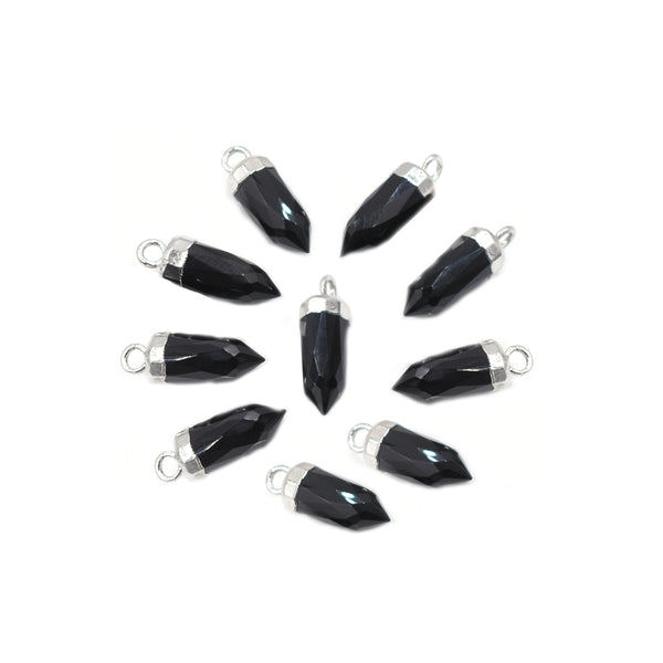Black Onyx 13X5 MM Bullet Shape Rhodium Electroplated Pendant (Set Of 2 Pcs)