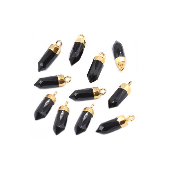 Black Onyx 13X5 MM Bullet Shape Gold Electroplated Pendant (Set Of 2 Pcs)