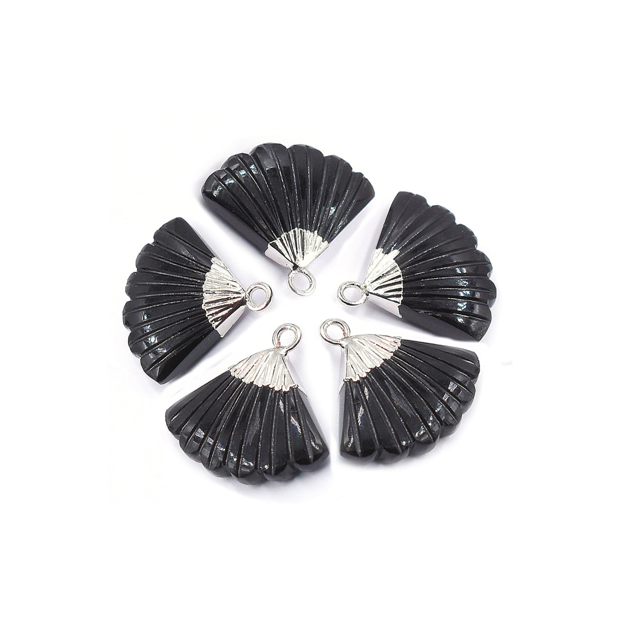 Black Onyx 19 MM Feather Shape Rhodium Electroplated Pendant