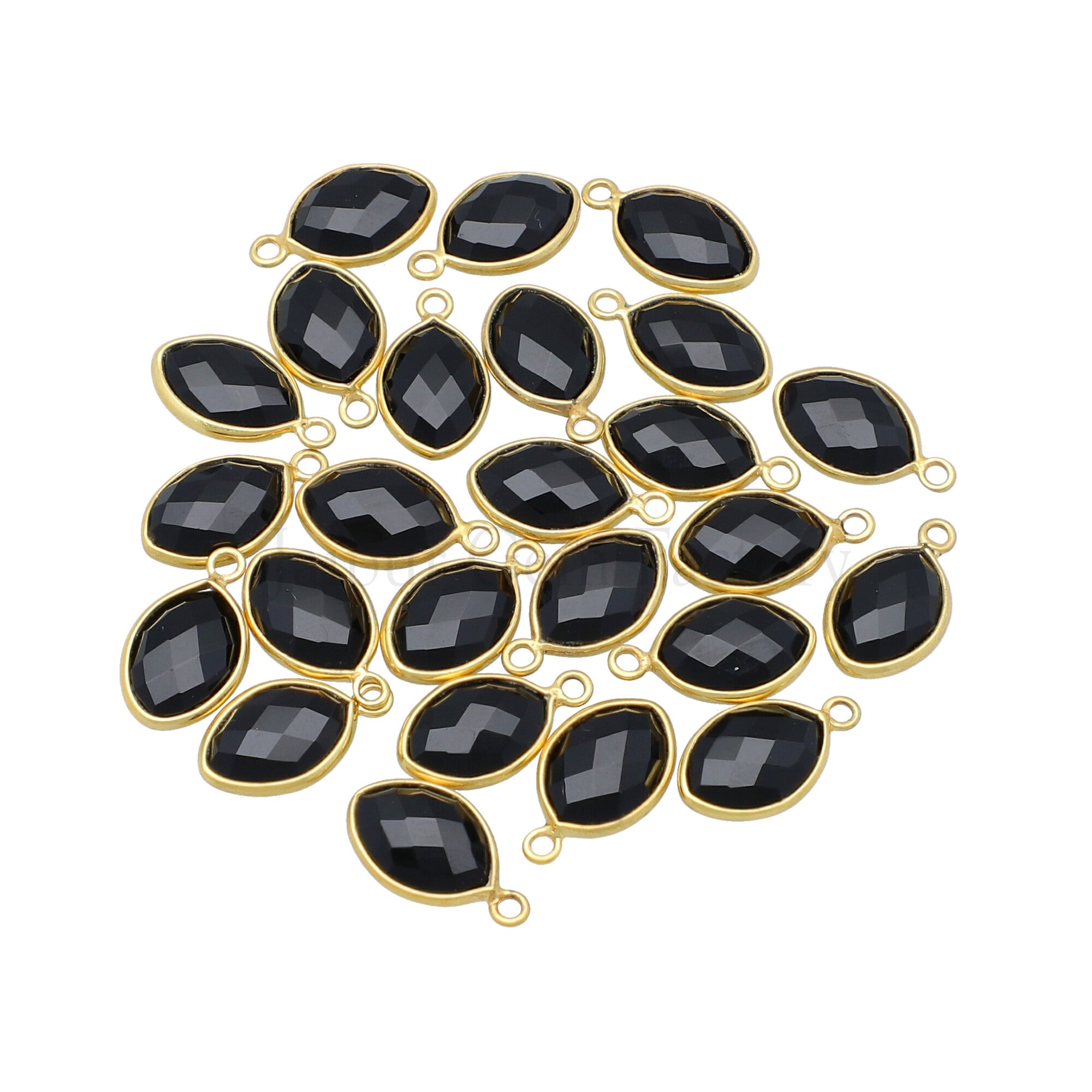 13X9 MM Vermeil Sterling Silver Bezel Black Onyx Faceted Marquise Pendant