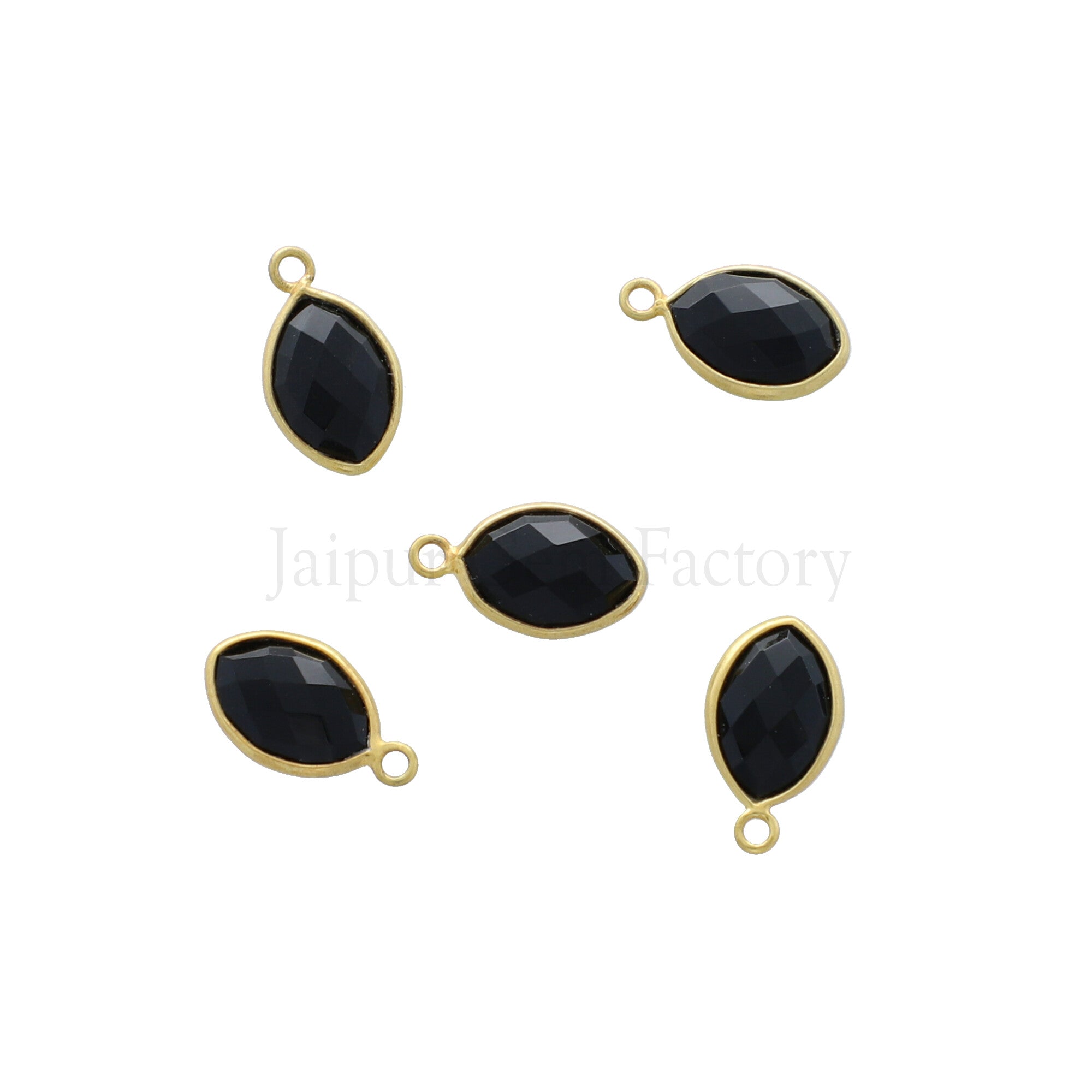 13X9 MM Vermeil Sterling Silver Bezel Black Onyx Faceted Marquise Pendant