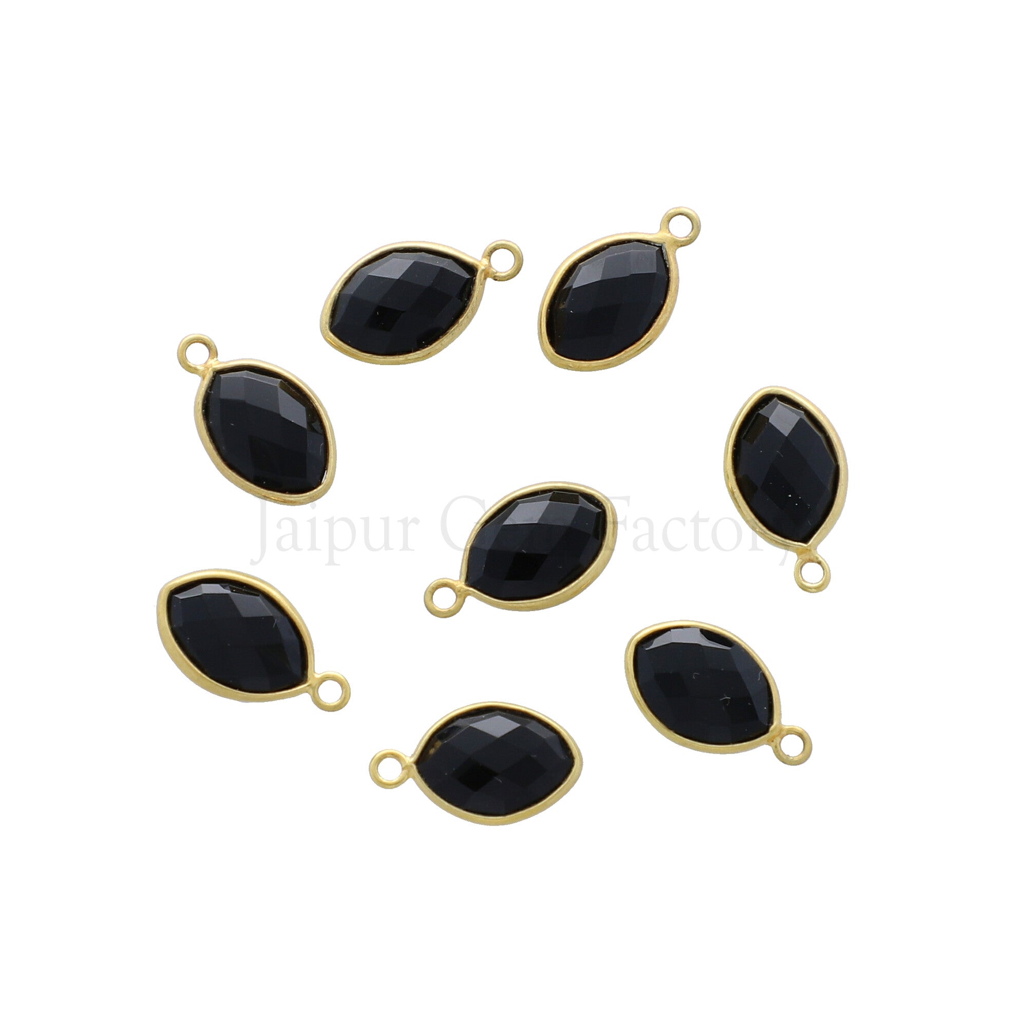 13X9 MM Vermeil Sterling Silver Bezel Black Onyx Faceted Marquise Pendant
