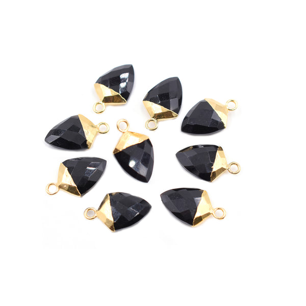 Black Onyx 13X10 MM Shield Shape Gold Electroplated Pendant ( Set Of 2 Pcs)