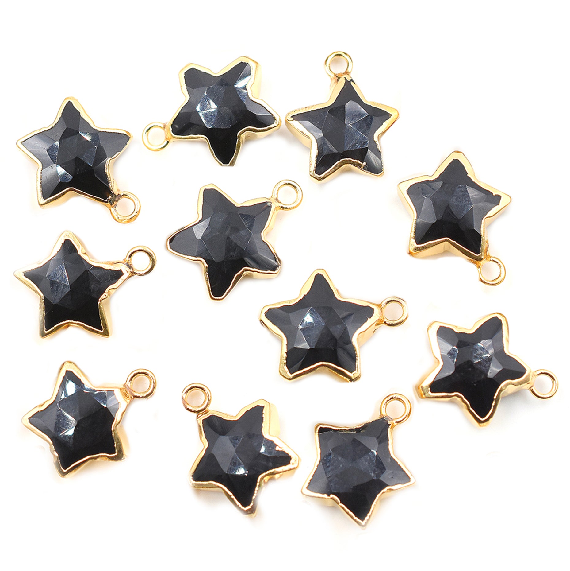 Black Onyx 10 To 11 MM Star Shape Gold Electroplated Pendant (Set Of 2 Pcs)