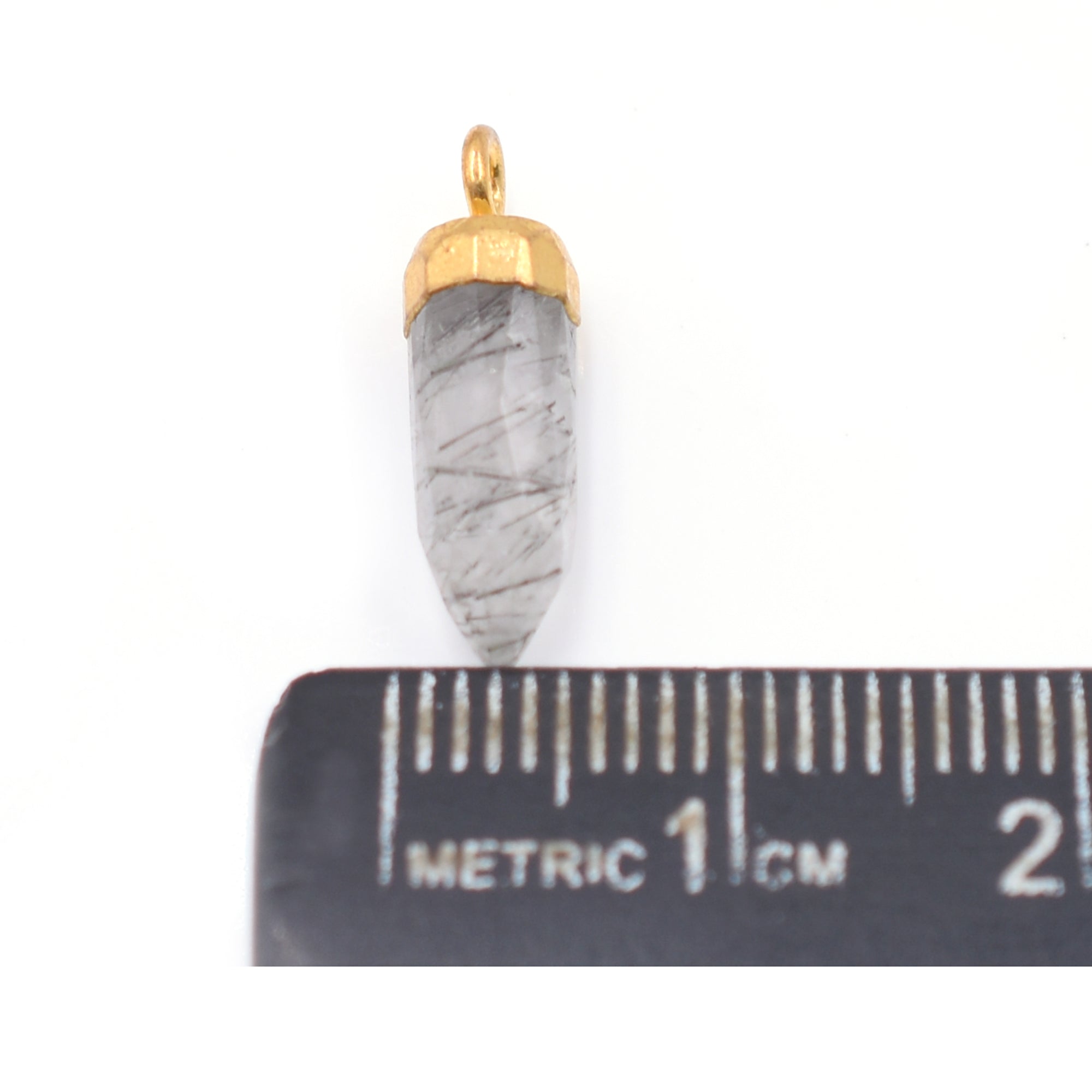 Modern Bullet shaped Black Rutilated Quartz pendant with gold frame
