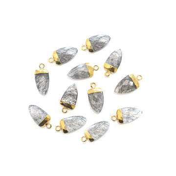 Black Rutilated Quartz 14X9 MM Arrow Shape Gold Electroplated Pendant