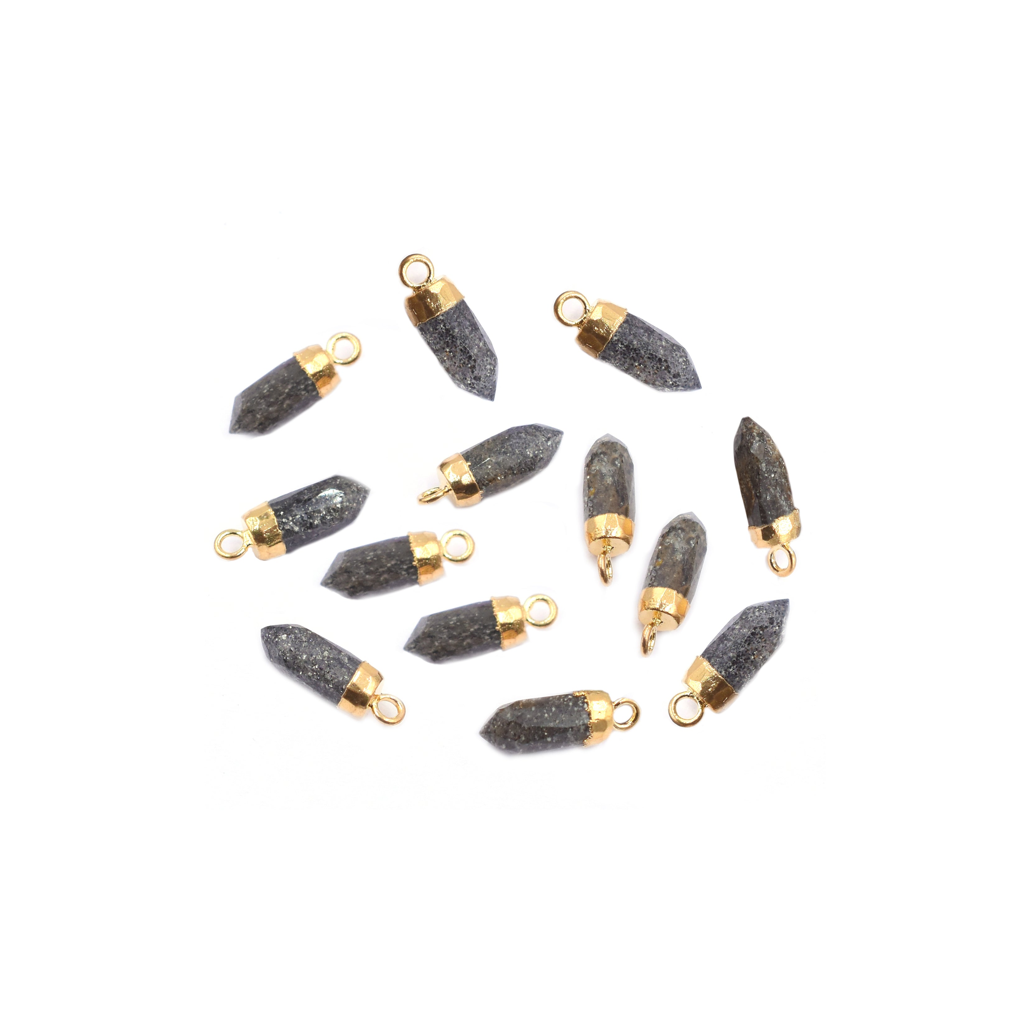 Black Sunstone 13X5 MM Bullet Shape Gold Electroplated Pendant (Set Of 2 Pcs)