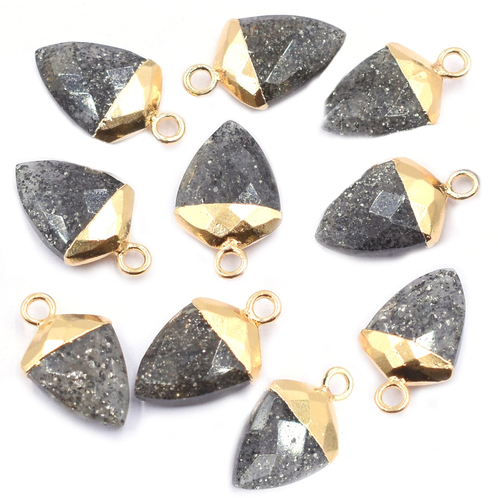 Black Sunstone Shield Shape 13 x 10 MM Gold Electroplated Pendant ( Set Of 2 Pcs)
