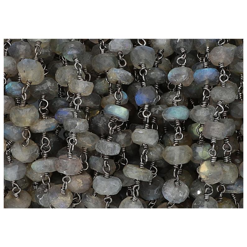 Wholesale Black Beads Stone Jewelry Labradorite Beads Chain