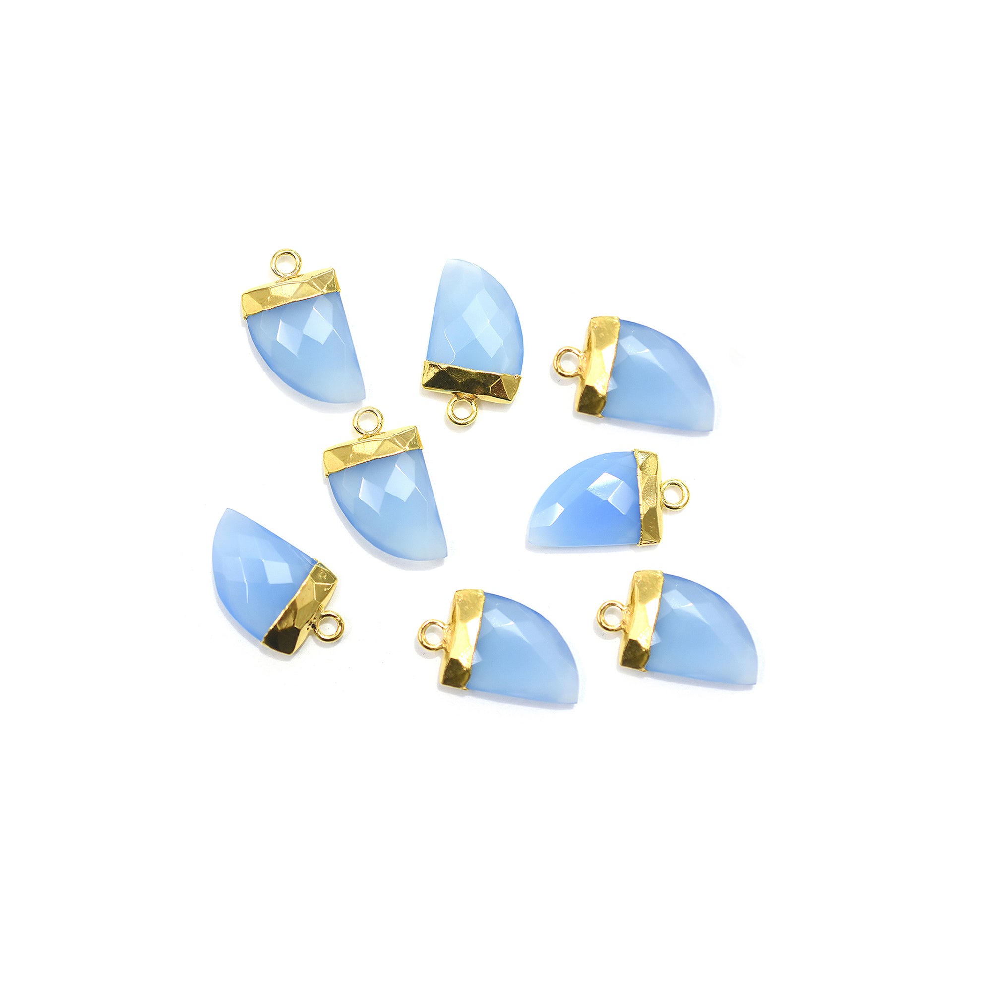Blue Chalcedony 14X10 MM Horn Shape Gold Electroplated Pendant