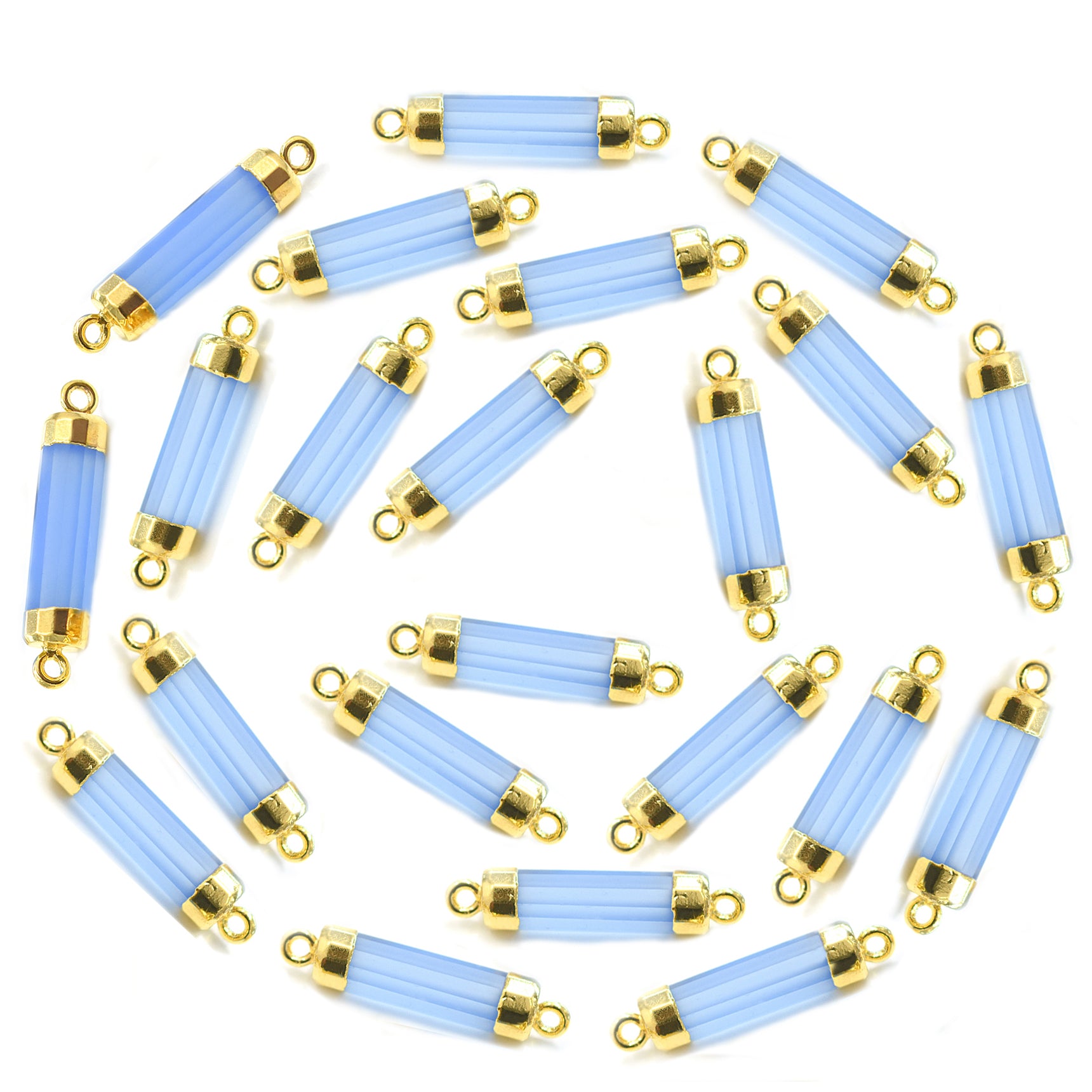 Blue Chalcedony 20X5 MM Barrel Shape Gold Electroplated Connector - Jaipur Gem Factory