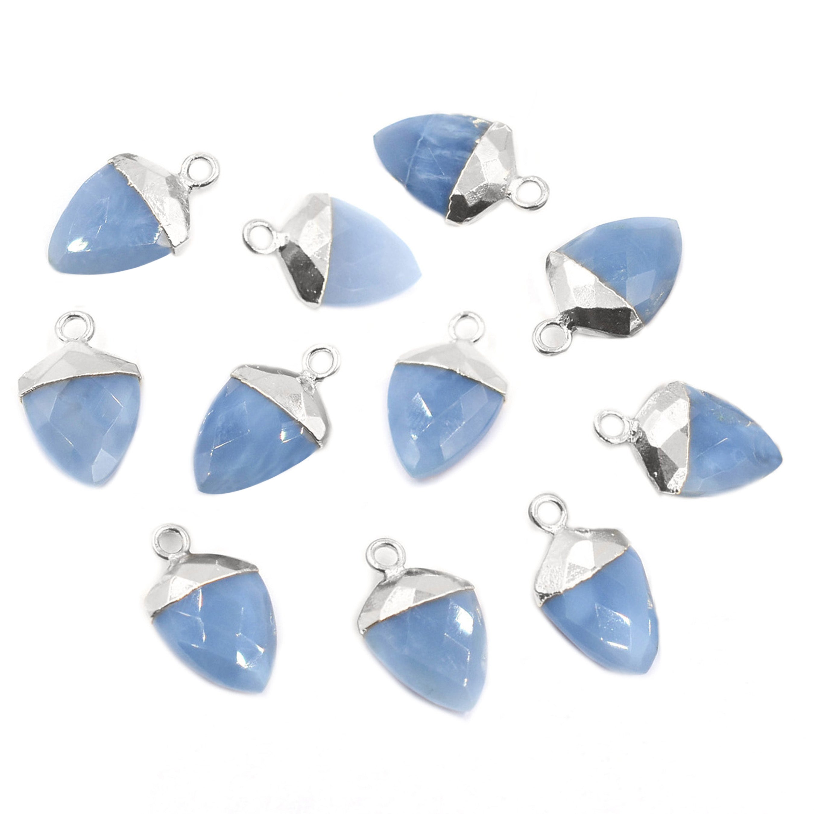 Blue Opal 13X10 MM Shield Shape Rhodium Electroplated Pendant ( Set Of 2 Pcs)
