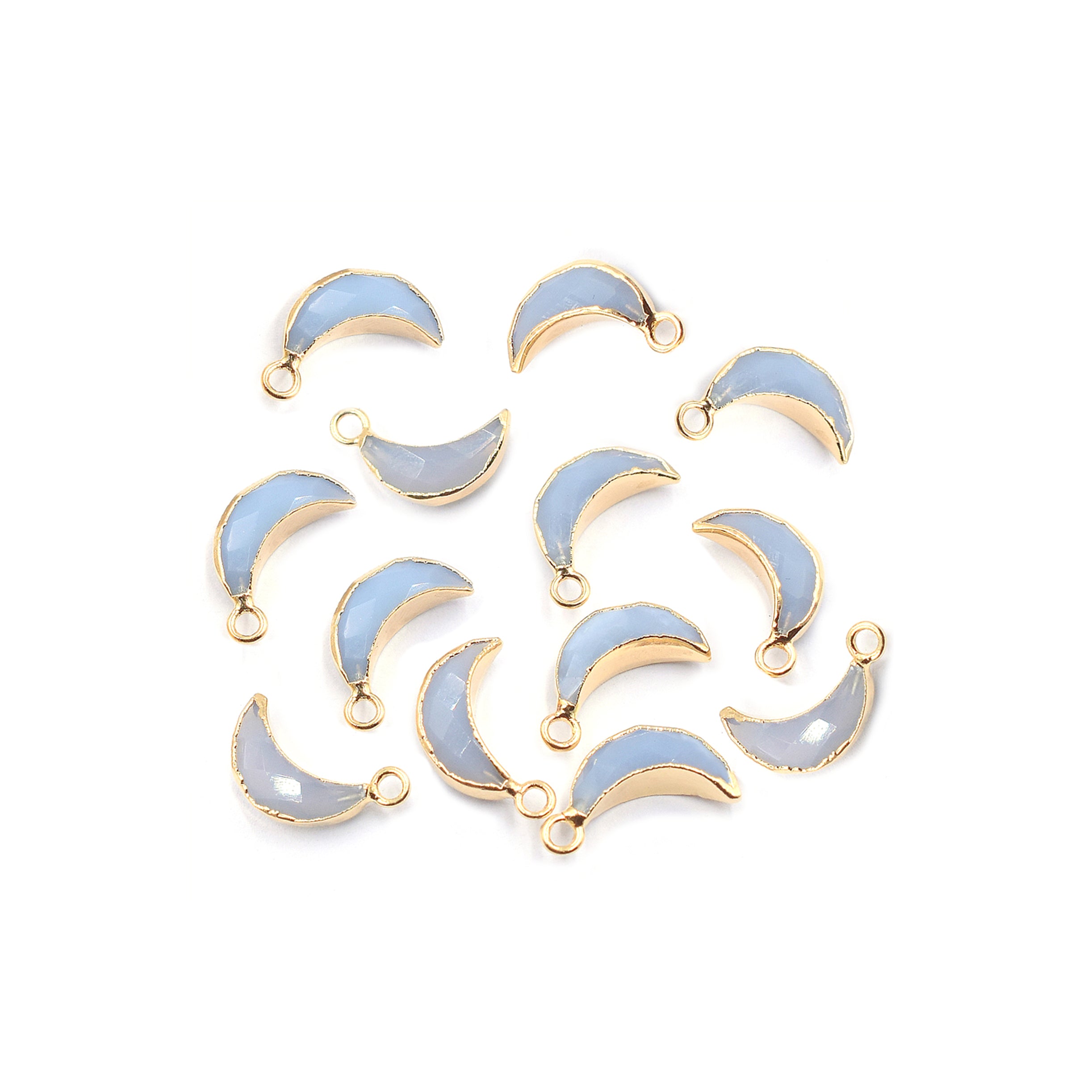 Blue Opal 10X5 MM Moon Shape Gold Electroplated Pendant (Set Of 2 Pcs)