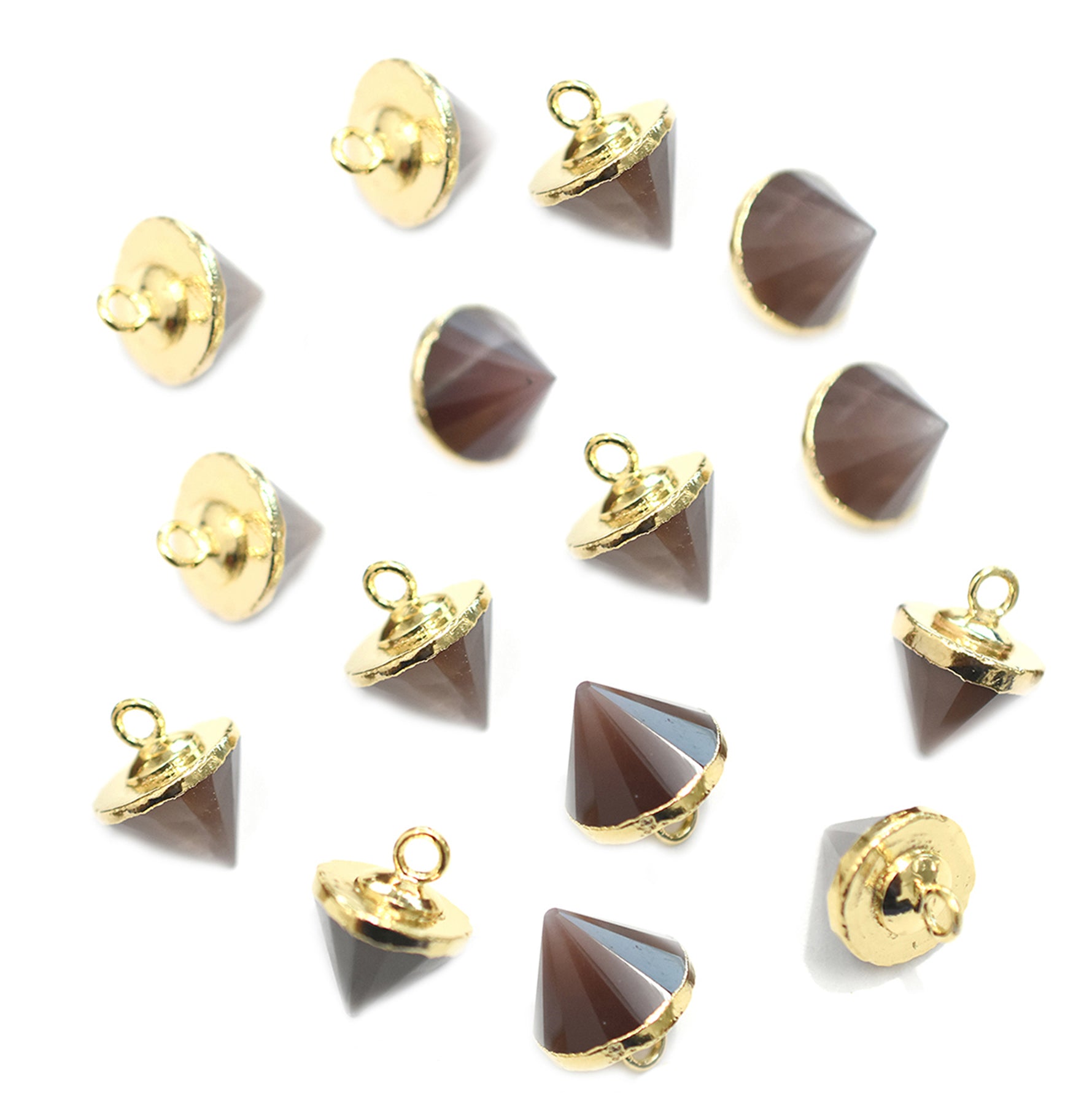 Brown Chocolate Moonstone 9X10 MM Cone Shape Gold Electroplated Pendant (Set Of 2 Pcs) - Jaipur Gem Factory