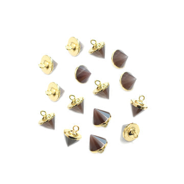 Brown Chocolate Moonstone 9X10 MM Cone Shape Gold Electroplated Pendant (Set Of 2 Pcs) - Jaipur Gem Factory