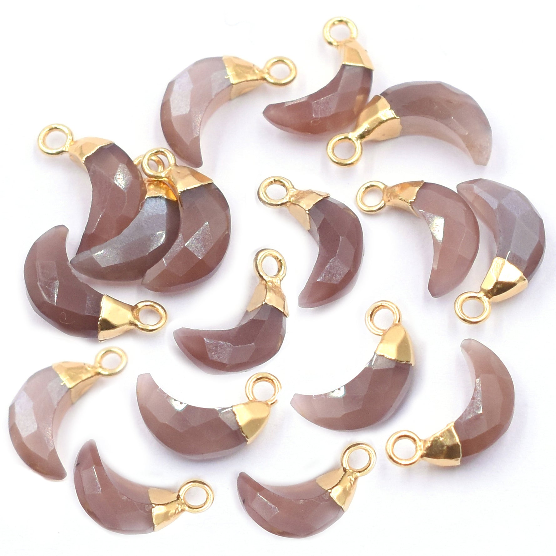 Brown Chocolate Moonstone 10X5 MM Moon Shape Gold Electroplated Pendant (Set Of 2 Pcs)