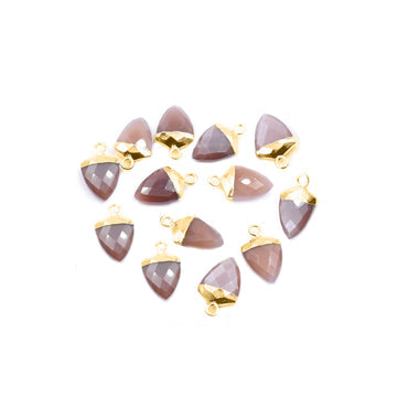 Brown Chocolate Moonstone 13X10 MM Shield Shape Gold Electroplated Pendant ( Set Of 2 Pcs)