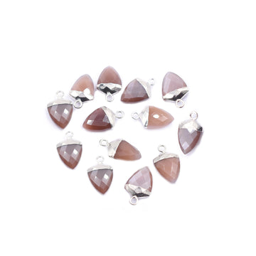 Brown Chocolate Moonstone 13X10 MM Shield Shape Rhodium Electroplated Pendant ( Set Of 2 Pcs)