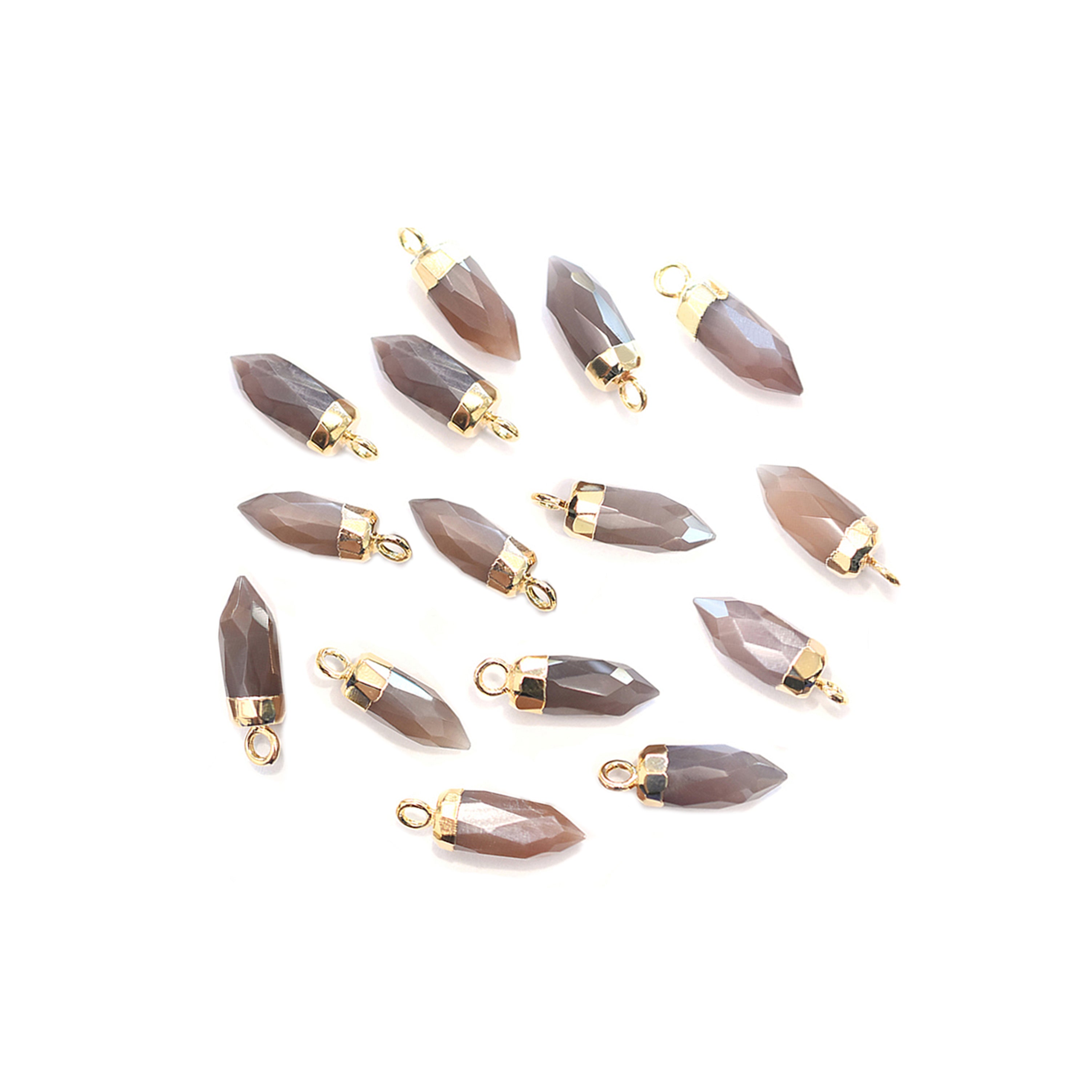 Brown Chocolate Moonstone 13X5 MM Bullet Shape Gold Electroplated Pendant (Set Of 2 Pcs)