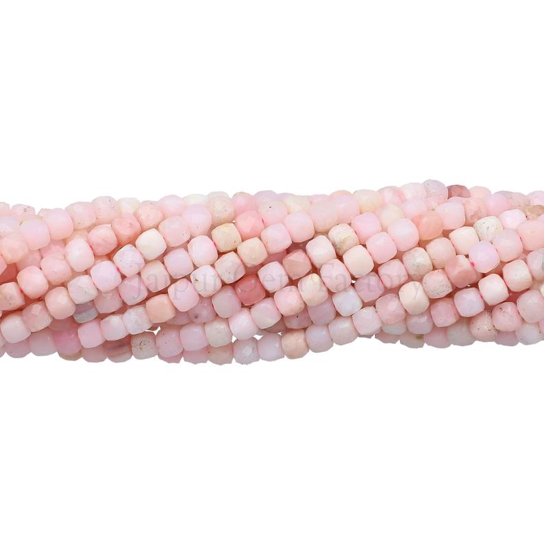 Pink Opal 4X4 MM Faceted Cube Shape Beads Strand