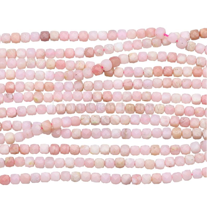 Pink Opal 4X4 MM Faceted Cube Shape Beads Strand