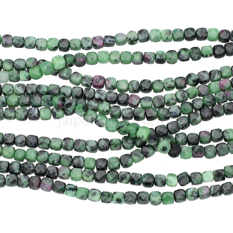 Ruby Zoisite 4X4 MM Faceted Cube Shape Beads Strand