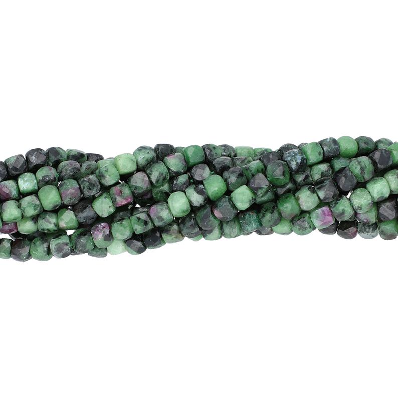 Ruby Zoisite 4X4 MM Faceted Cube Shape Beads Strand