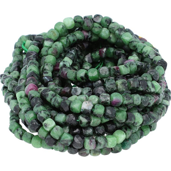Ruby Zoisite 4X4 MM Faceted Cube Shape Beads Strand