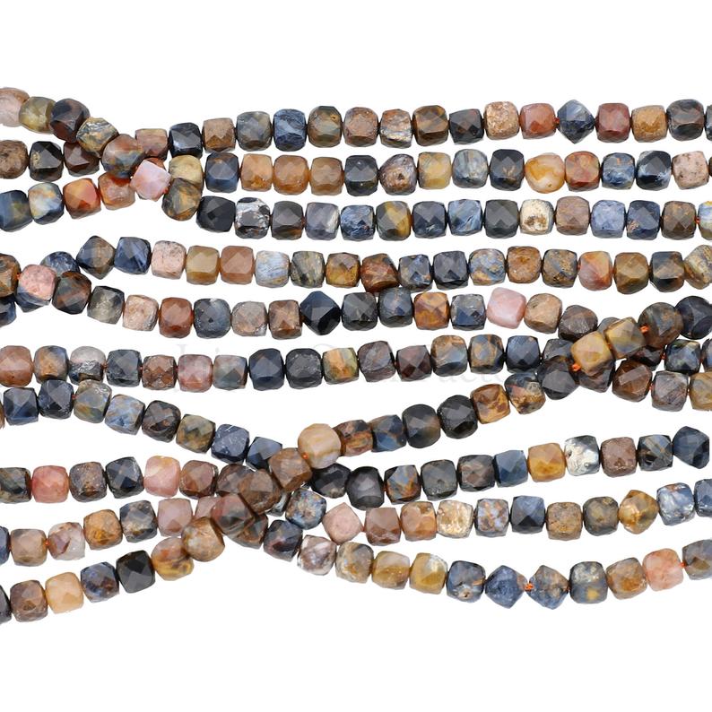 Pietersite 4X4 MM Faceted Cube Shape Beads Strand