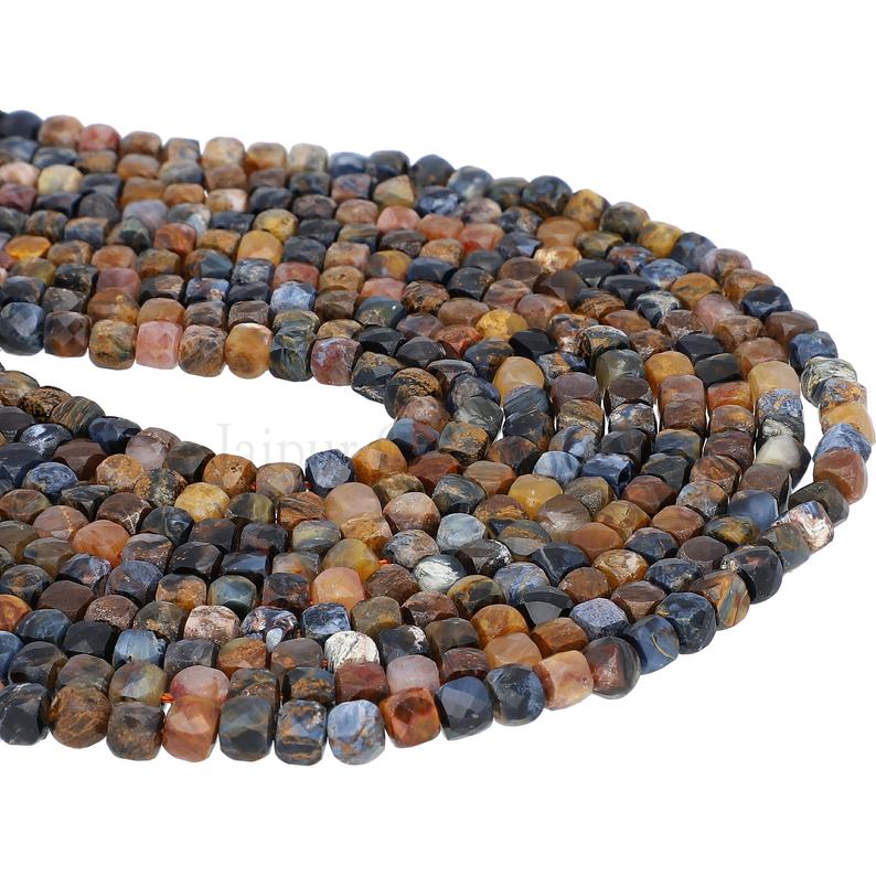 Pietersite 4X4 MM Faceted Cube Shape Beads Strand