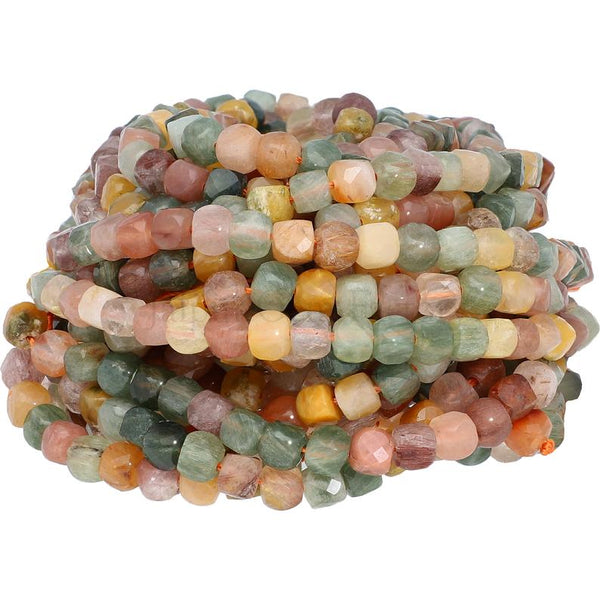 Mix Gemstone 4X4 MM Faceted Cube Shape Beads Strand