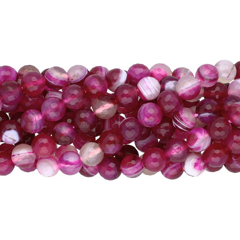 Fuchsia Agate Dyed 8 MM Faceted Round Shape Beads Strand