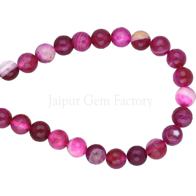 Fuchsia Agate Dyed 8 MM Faceted Round Shape Beads Strand
