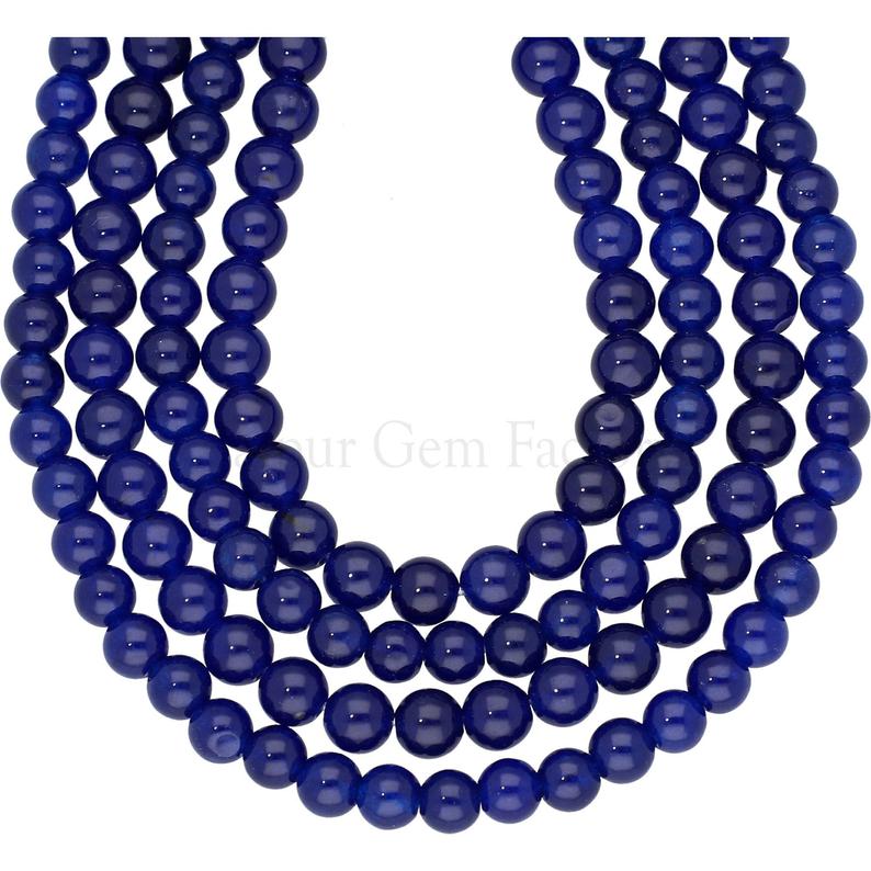 Dark Blue Quartzite 6 MM Smooth Round Shape Beads Strand
