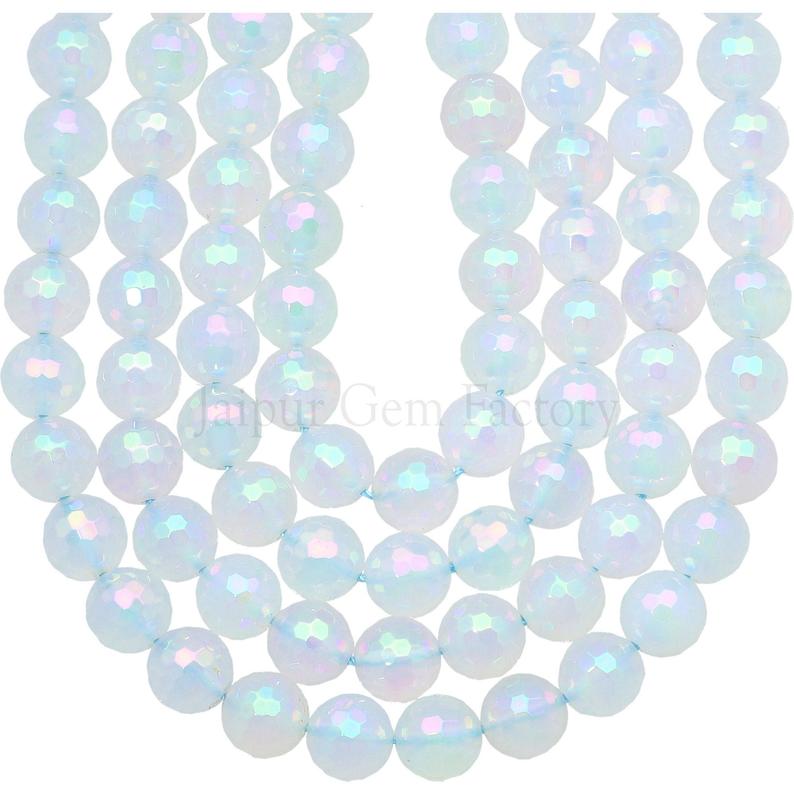 Mystic Coated Rainbow Agate 8 MM Faceted Round Shape Beads Strand