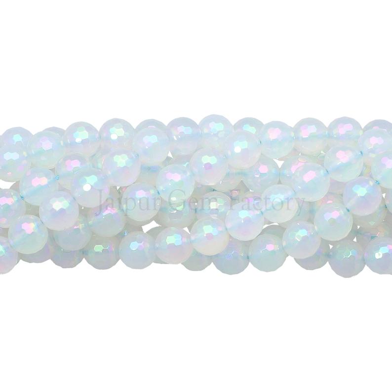 Mystic Coated Rainbow Agate 8 MM Faceted Round Shape Beads Strand