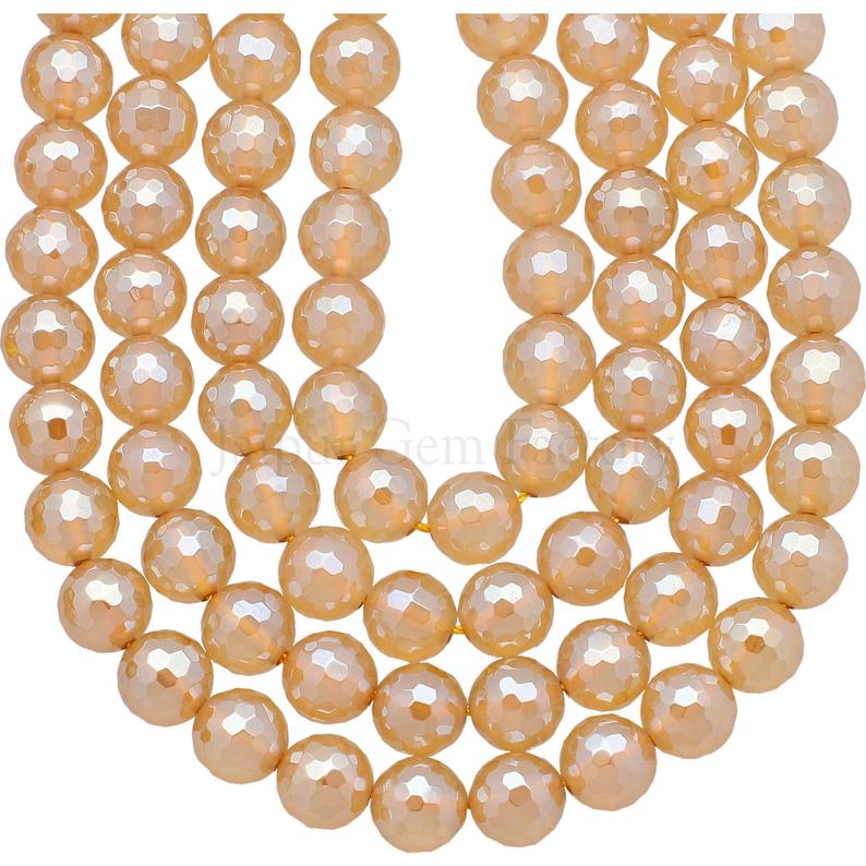Mystic Champagne Agate 8 MM Faceted Round Shape Beads Strand