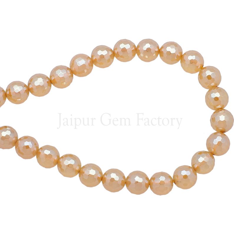 Mystic Champagne Agate 8 MM Faceted Round Shape Beads Strand