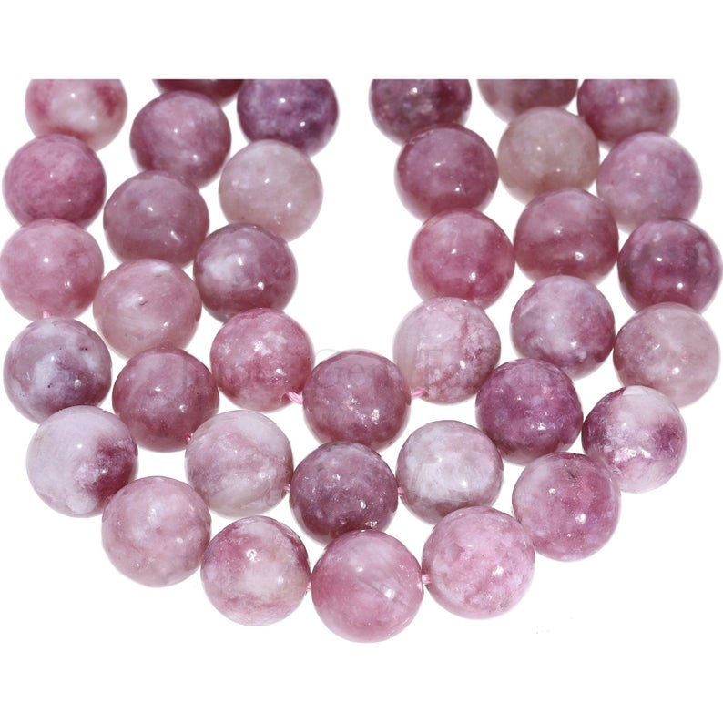Pink Lepidolite 10 MM Smooth Round Shape Beads Strand
