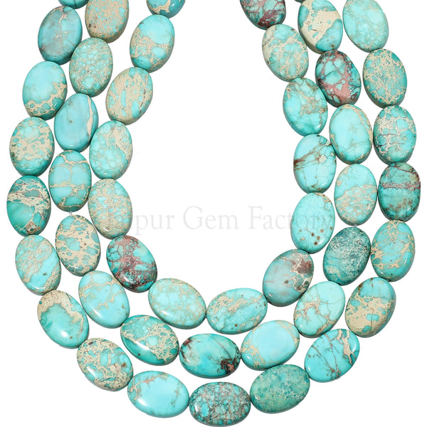 14X10 MM Turquoise Blue Impression Jasper Smooth Oval Beads 15 Inches Strand
